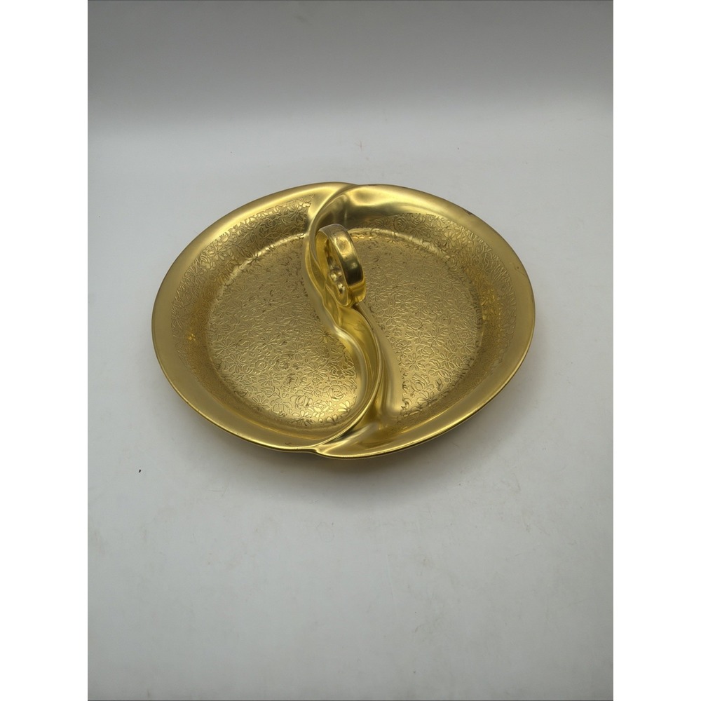 22 Karat Gold Plated Divided Dish Pickard Bavaria Snack tray /handle Vintage 6.5